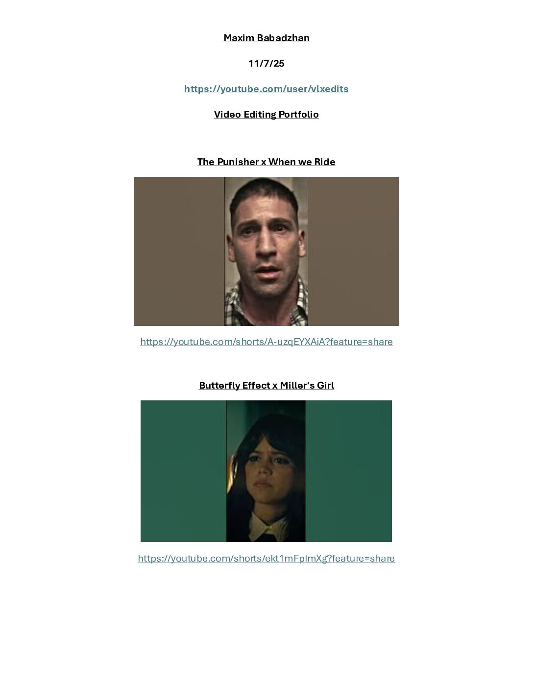 Video Editing Portfolio